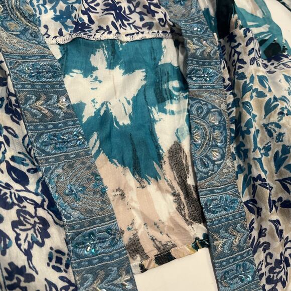 Soft Surrounding Large Open Front Cardigan Embellished Patterned Blue - Picture 3 of 7